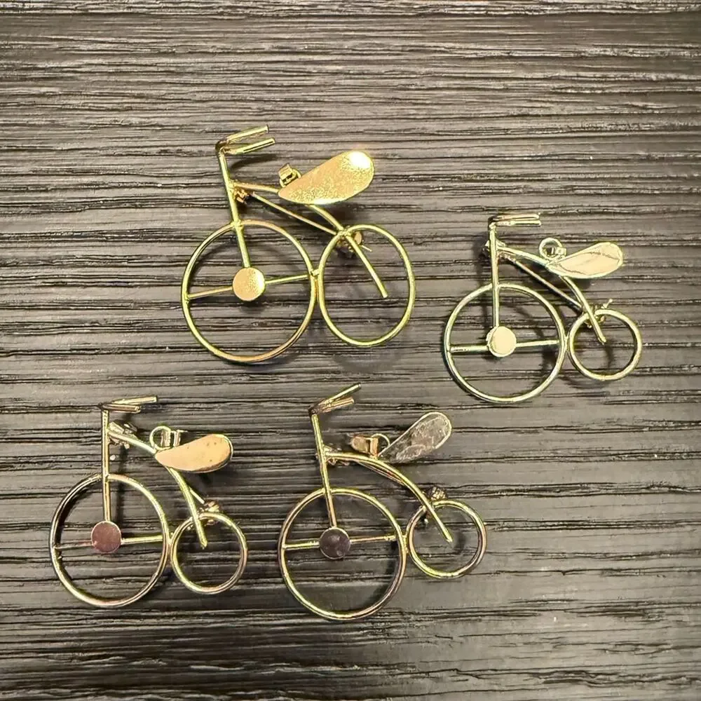 Bundle of (4) Vintage Bicycle Brooch Pin Gold Tone Metal